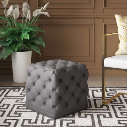 18 Inch Wide Velvet Tufted Square Ottoman