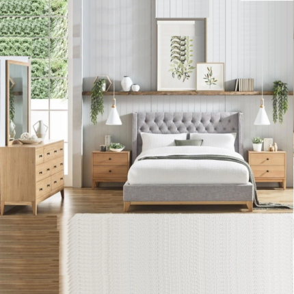 Colmar Light Grey Buttoned Bed