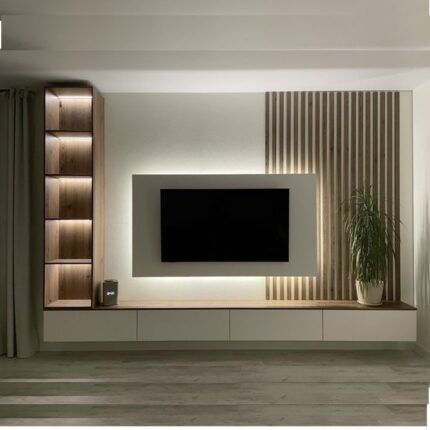 Elegant TV Unit with Backlighting and Side Shelves