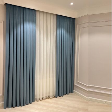 Sky Blue Blackout & Sheer Curtain Set