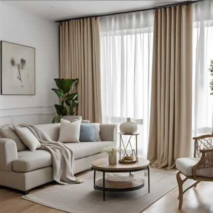 Modern Beige Sheer & Blackout Curtain Set